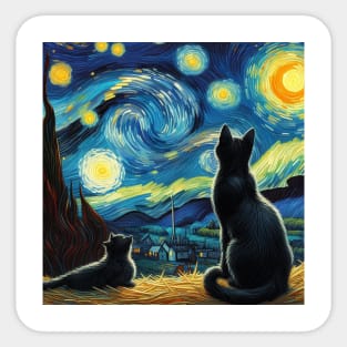 The black cats and the starry night Sticker